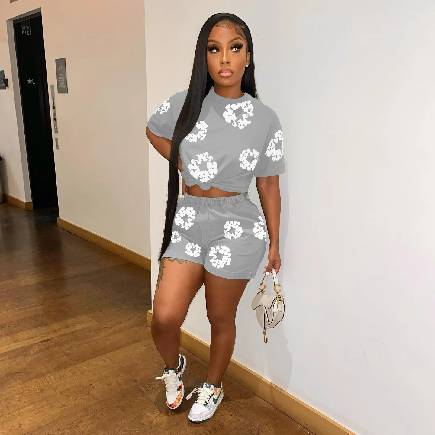 2024 designer spring summer clothes women  wear print 2 piece set women two piece bike short set women classy shorts set