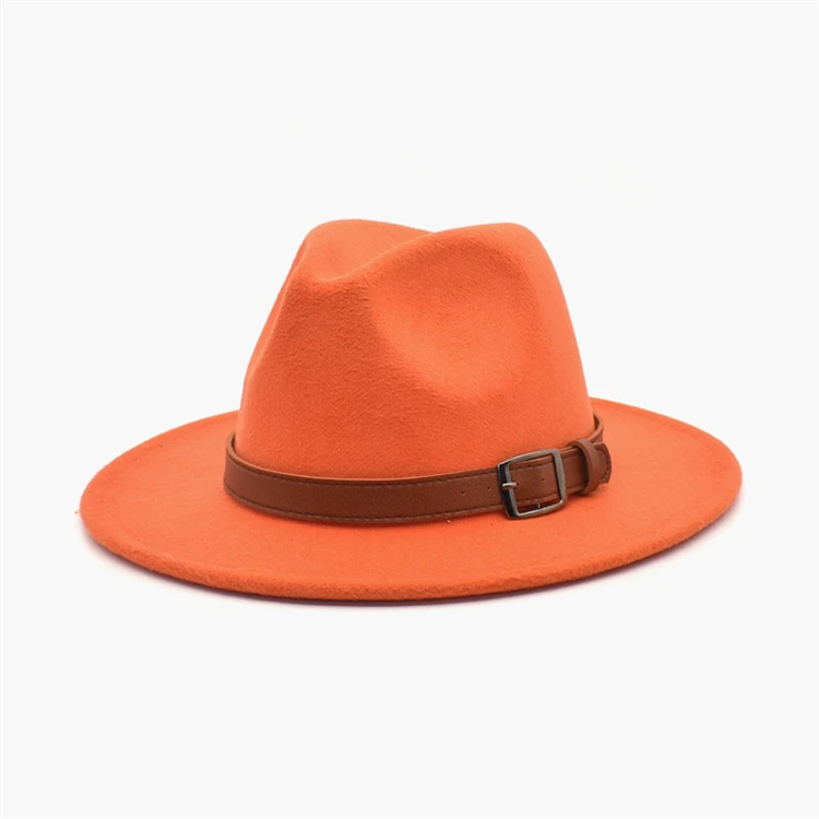 Classic belt buckle wool fedora hat simple suede belt British style outdoor wide brim versatile wholesale fedora hat