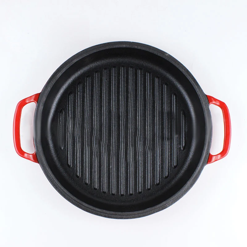 SJP128 Cooking Equipment Restaurant bbq grill pan round shape non stick pan Black cast-iron grill pan