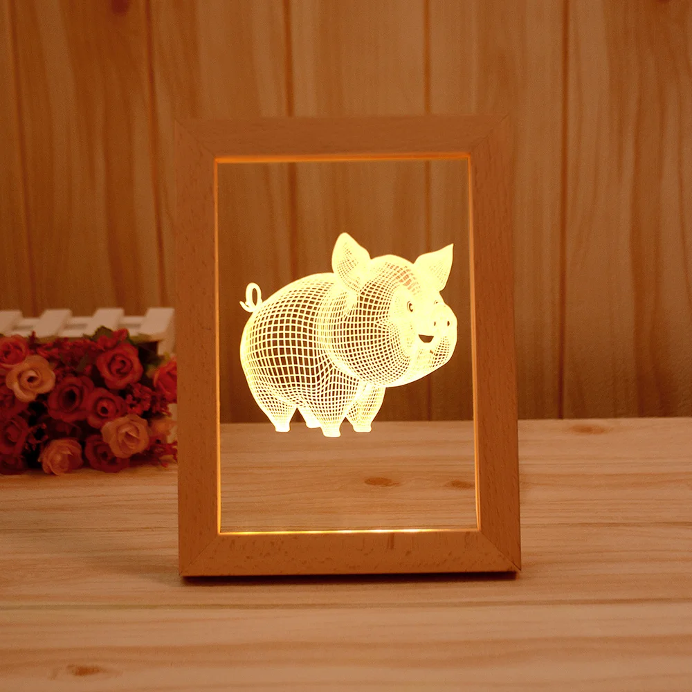 3D LED Table Night Lamp Acrylic Frame Light Wood