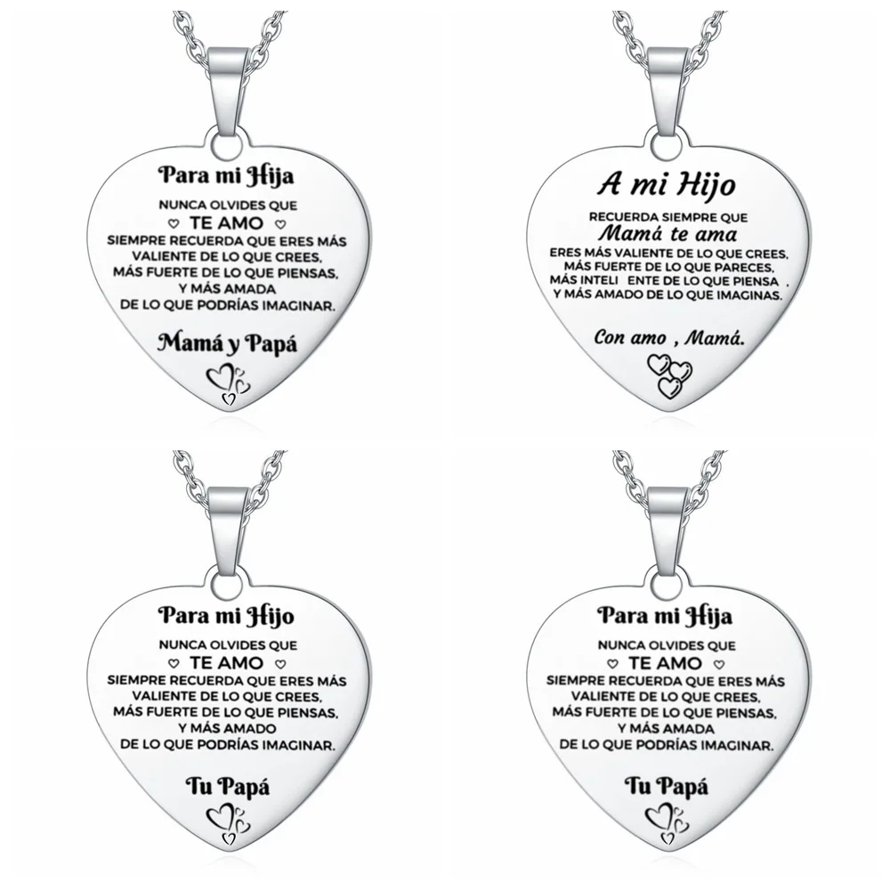 Hot Selling Family gift A MI HIJO Pendant Stainless Steel Love Heart Affection Inspirational Family Necklace