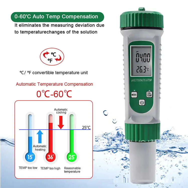 6 in 1 Multifunctional PH/EC/TDS/SALT/S.G/TEMP Water Meter high accuracy ph meter tds ec tester