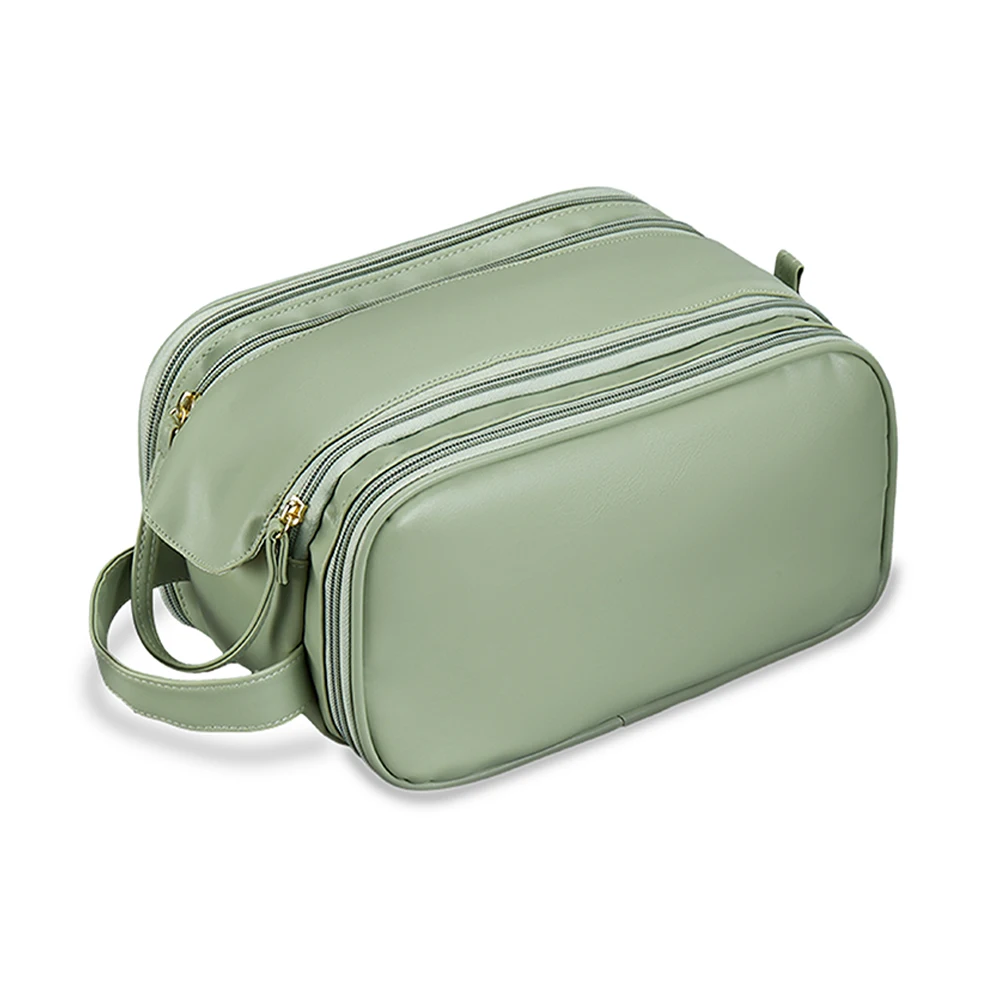 PU Waterproof Fashion Double Layer Zipper Makeup Bag Wholesale Travel Cosmetic Bag