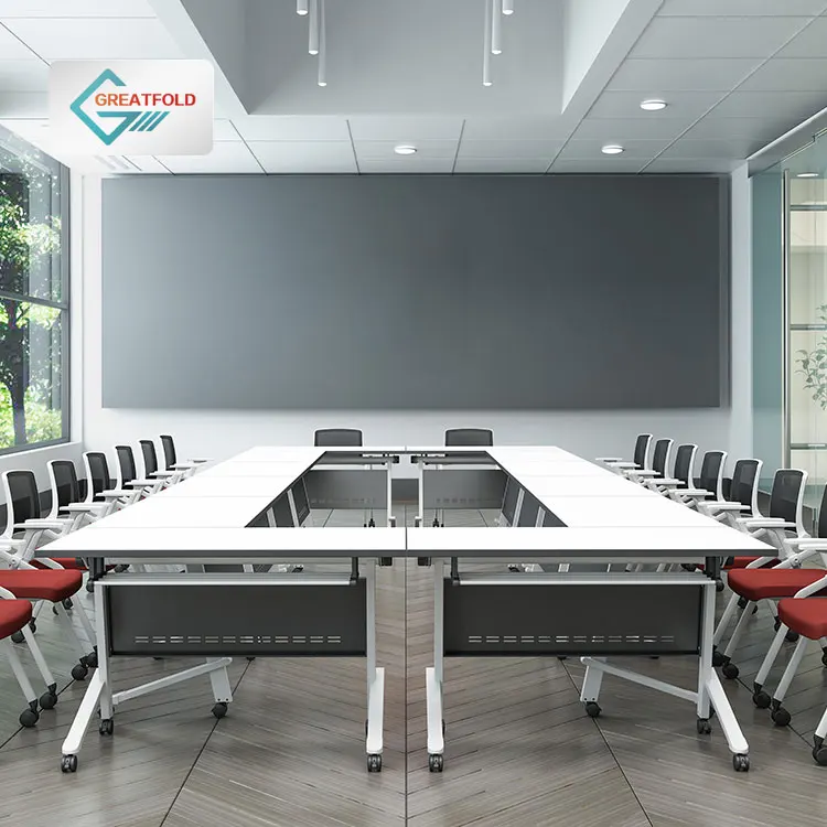 Training Room Flip Top Conference Table Desk Office Folding Flexible Modular Office Meeting Table with Castor Foldable Wood