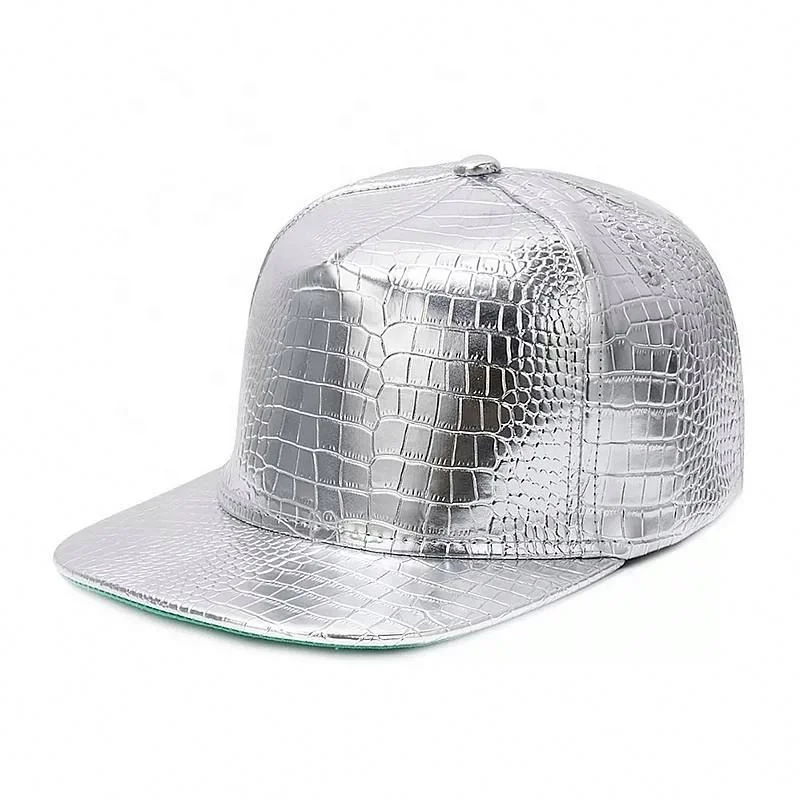 2019 Factory Wholesale Diamond Gold Dj Rap Snapback Cap PU Leather Baseball Hip Hop Cap Rhinestone Crocodile Leather Cap