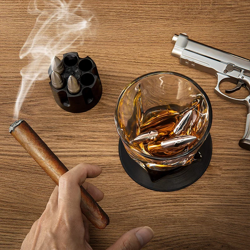 Custom Metal Whiskey Bullet Stones Reusable Ice Cube Set Set Stainless Steel Ice Stone for Wine Beer Coke