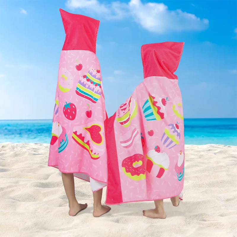 Claire Kids Swimming Bathrobe Cartoon Printed Pool Bath Towel Microfiber Wearable  Hooded Bath Towel Custom Sublimation