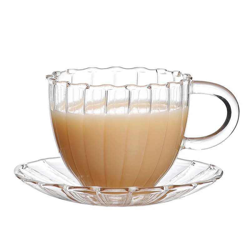 Wholesale  95ml Vintage Luxury Pyrex stripe  Coffee Mugs with plate  and Saucer espresso cup tea mugs