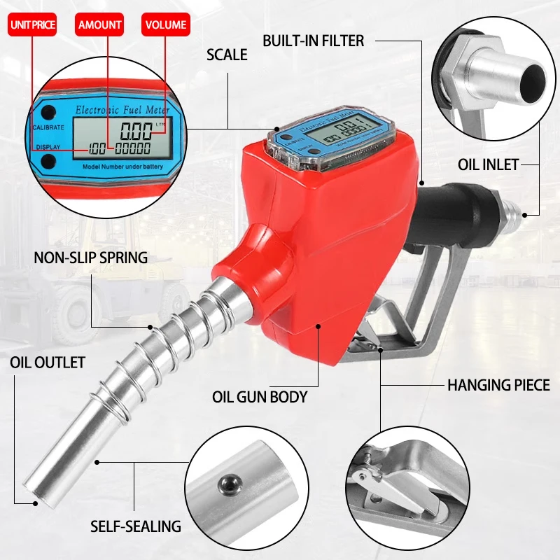 3/4 inch nozzle fuel dispenser plastic automatic digital fuels nozzle dispenser pump refuelling gun with flow meter auto stop
