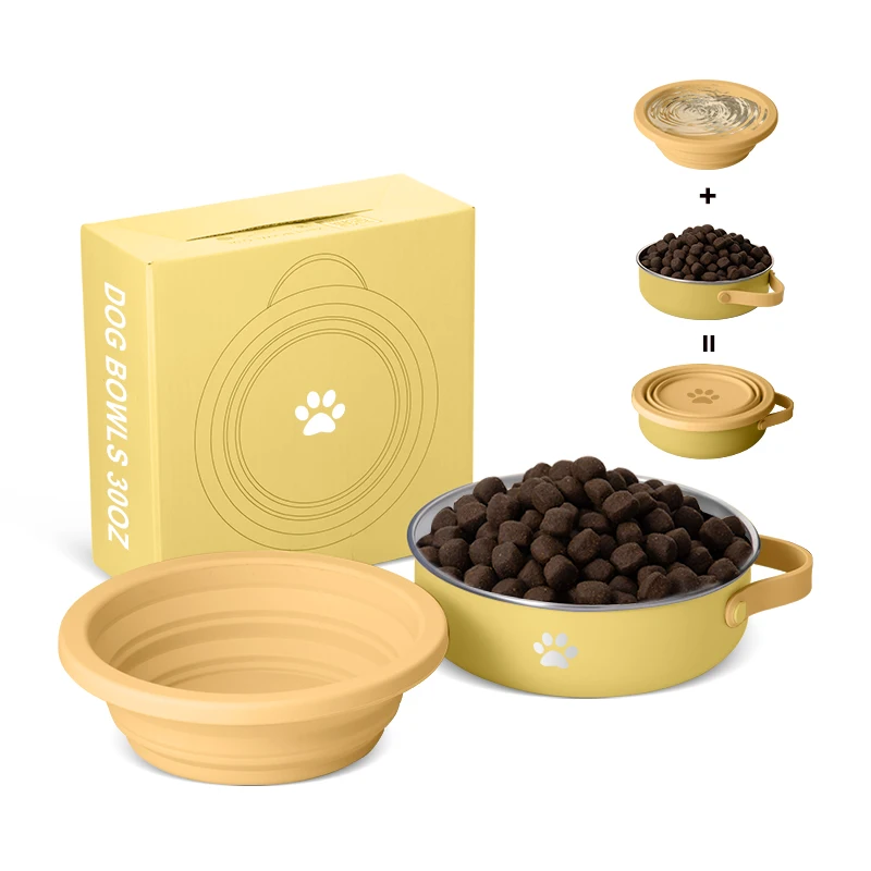 Everich Latest Popular Model 30oz Single Wall Vacuum Insulated Stainless Steel Dog Bowl Portable Pet Feeder for Outdoors