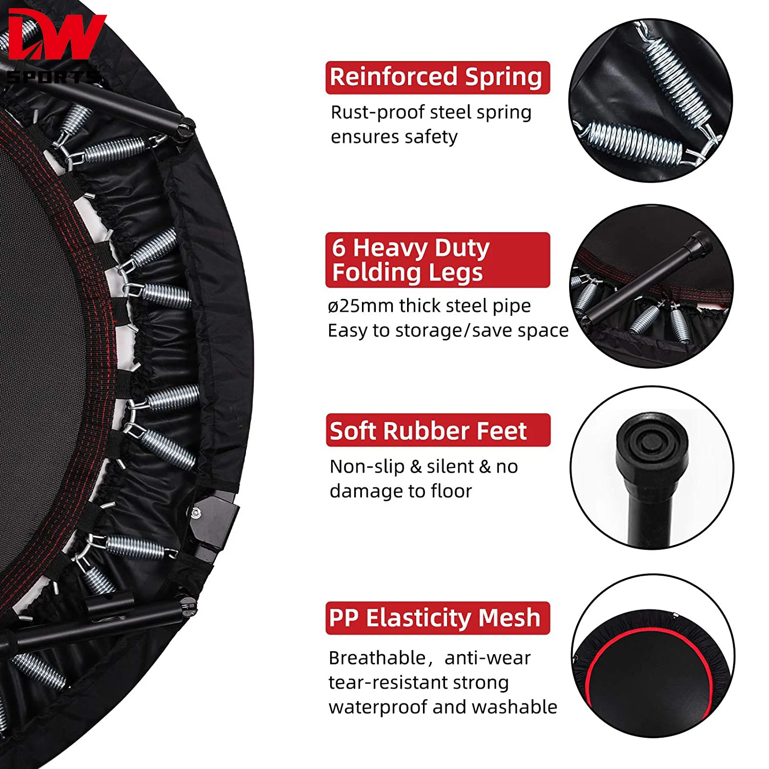 Fitness Foldable Rebounder Trampoline for Adults Kids Indoor/Outdoor Home Gym