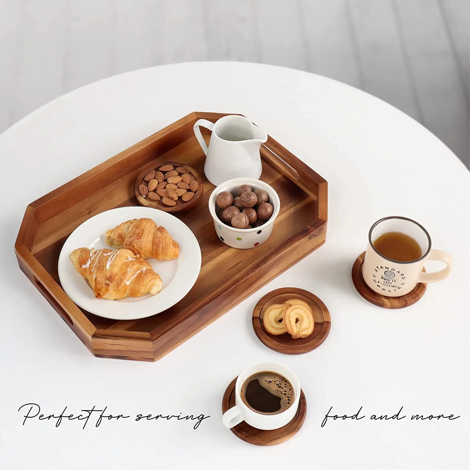 Оттоманский твердый поднос, деревянный сервировочный поднос с вырезами, угловыми краями и 4 деревянными подставками