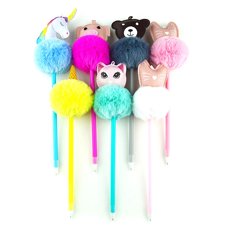 Новый дизайн оптовая продажа милый помпон с кроличьими ушками Плюшевые канцелярские принадлежности гелевая Шариковая ручка для школы офиса подарок