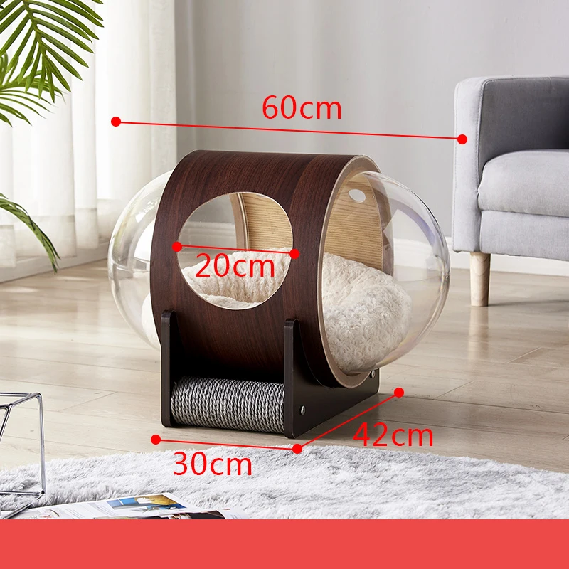 Acrylic transparent pet house space wooden starry sky ufo winter warm pet house cats and dogs four seasons Cat Bed with Mat Gift