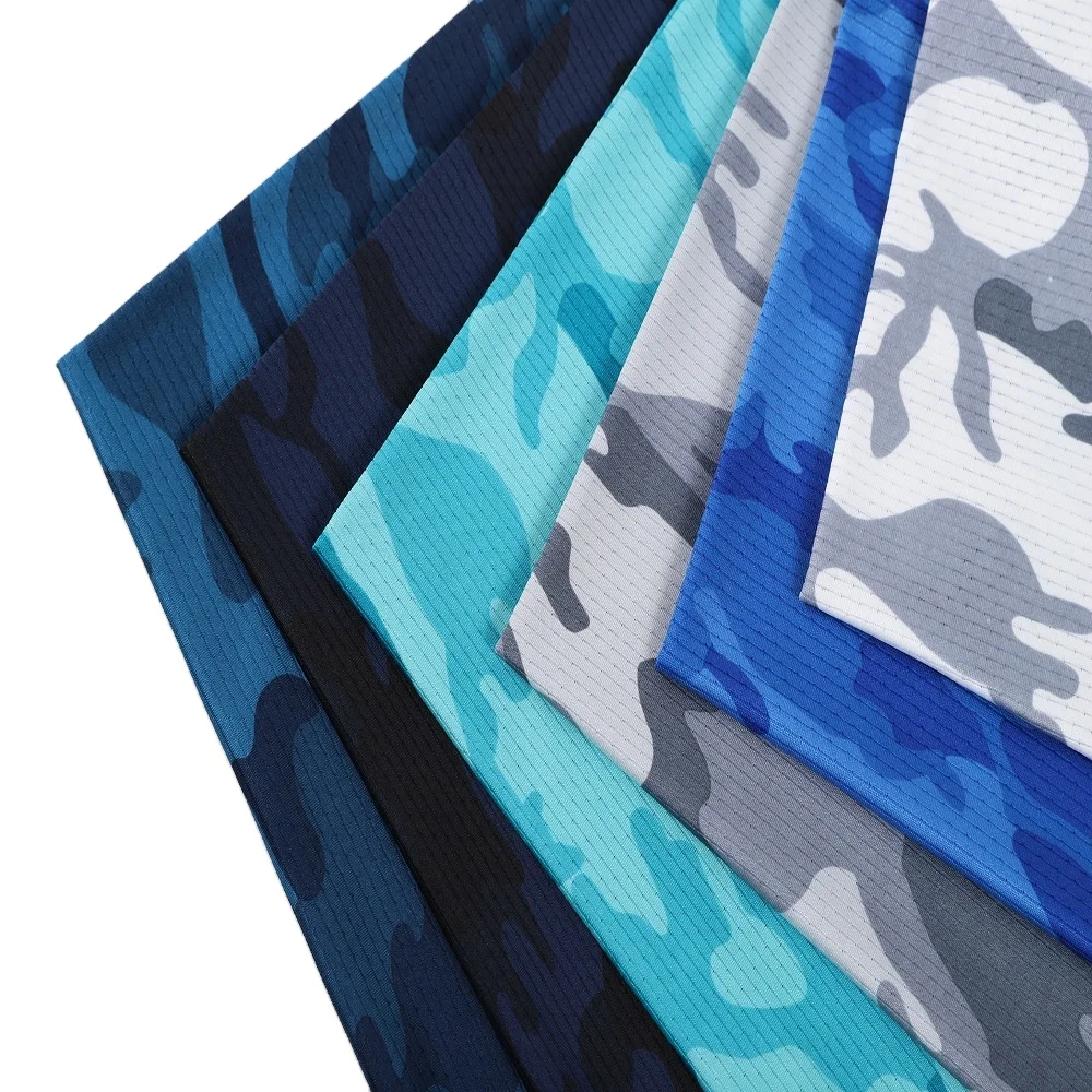 Quick dry knitted camouflage pattern polyester printed mesh fabric for tshirt trousers