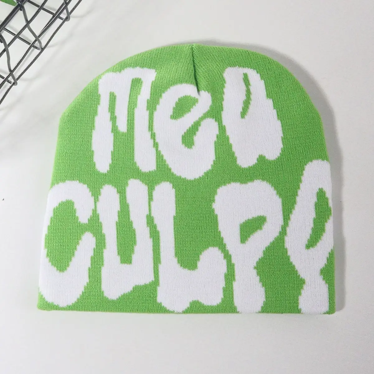 Low MOQ Y2K Gothic All Over Print No Cuff Fold Winter Skull Cap Custom Logo Jacquard Knit Beanie