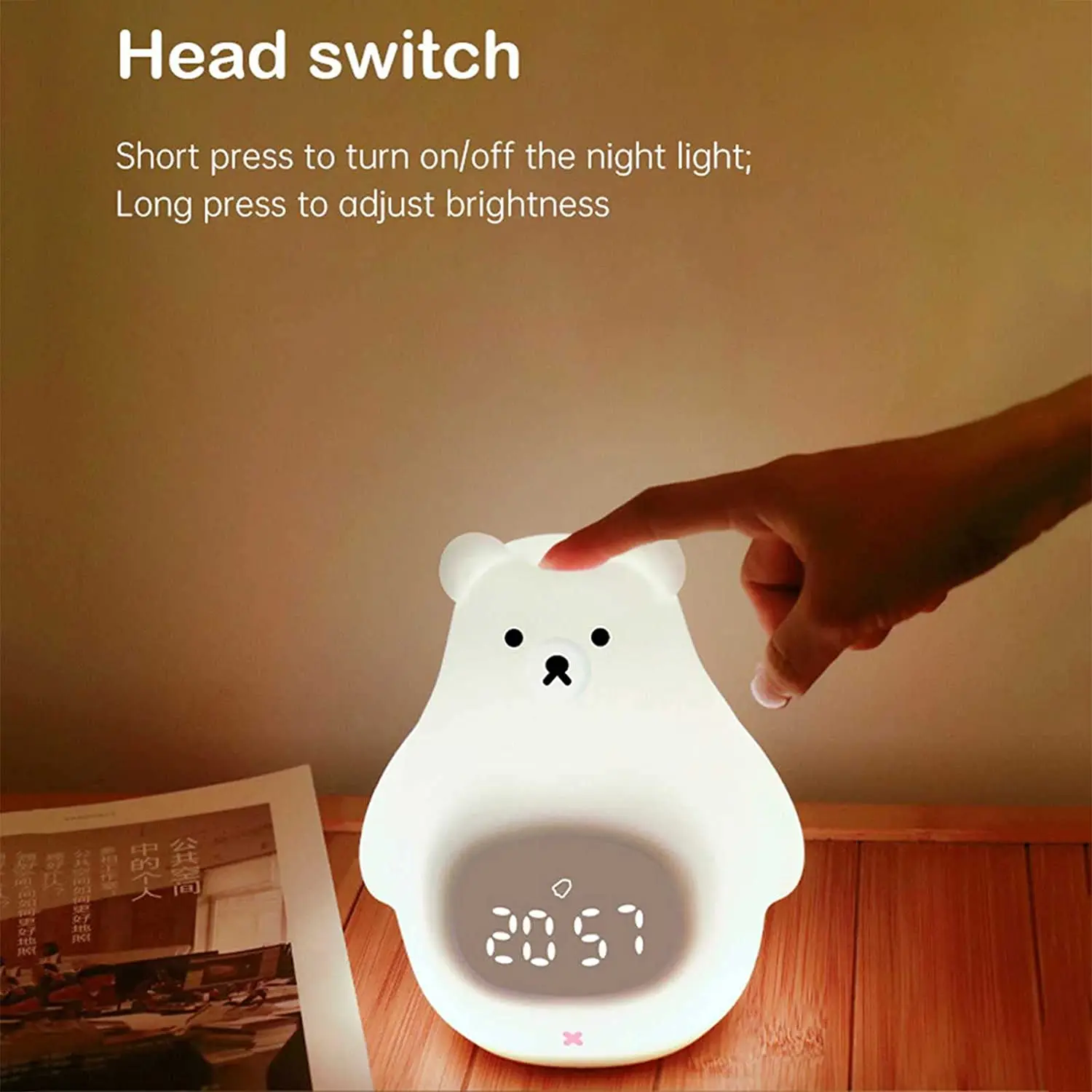 Bear Night Light Cute Kids Alarm Clock Soft BPA-Free Silicone Portable Nursery Lamp Children USB Rechargeable Nightlight