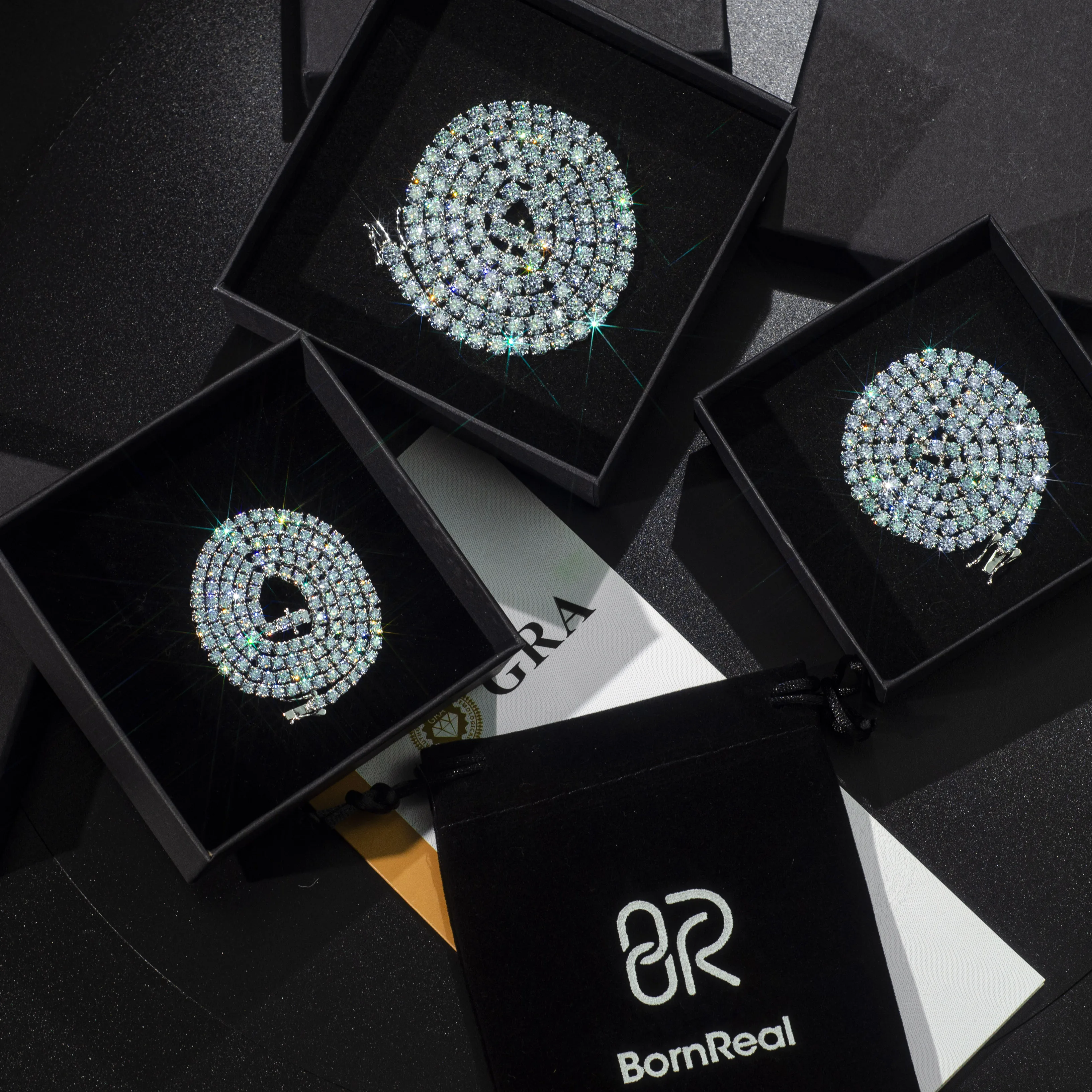 Factory Direct Sale GRA Certificate Rare Blue Moissanite Tennis Chain 925 Silver White Gold 5mm 6.5mm Tennis Bracelet Necklace