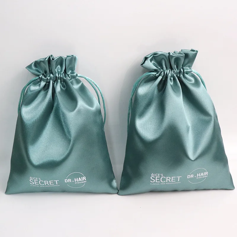 Custom Logo Printed Satin Underwear Hair Wig Extension Storage Bag Luxury Jewelry Gift Packing Silk Pouch