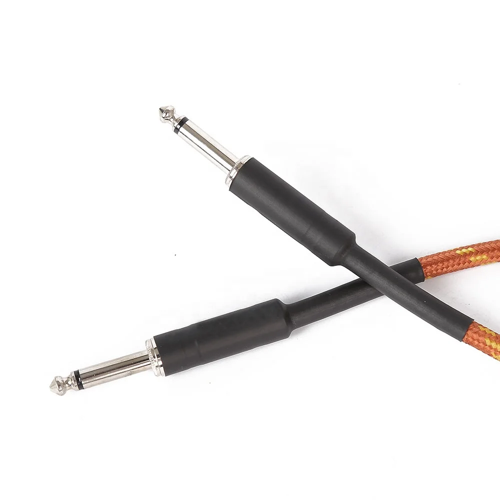 Hot sell Nylon braid OFC copper 1/4' Instrument Guitar music Cable For Guitar/Electronic Guitar/Bass