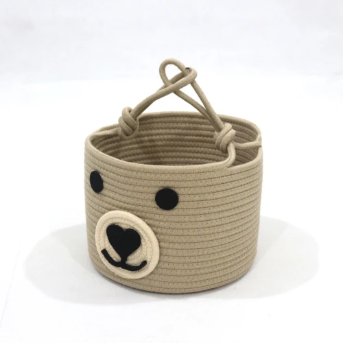 Fashion woven basket bin with hand embroidery designs baby storage cotton rope made