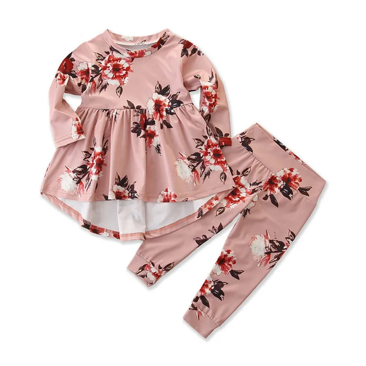 WHS128 Farm Baby Outfits Girls Boutique Clothing Set Long Sleeves Dresses Kids Pants Children Clothes