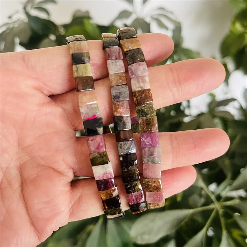 Bulk wholesale High Quality Natural Stone Wide Bracelet colorful Tourmaline Bracelets