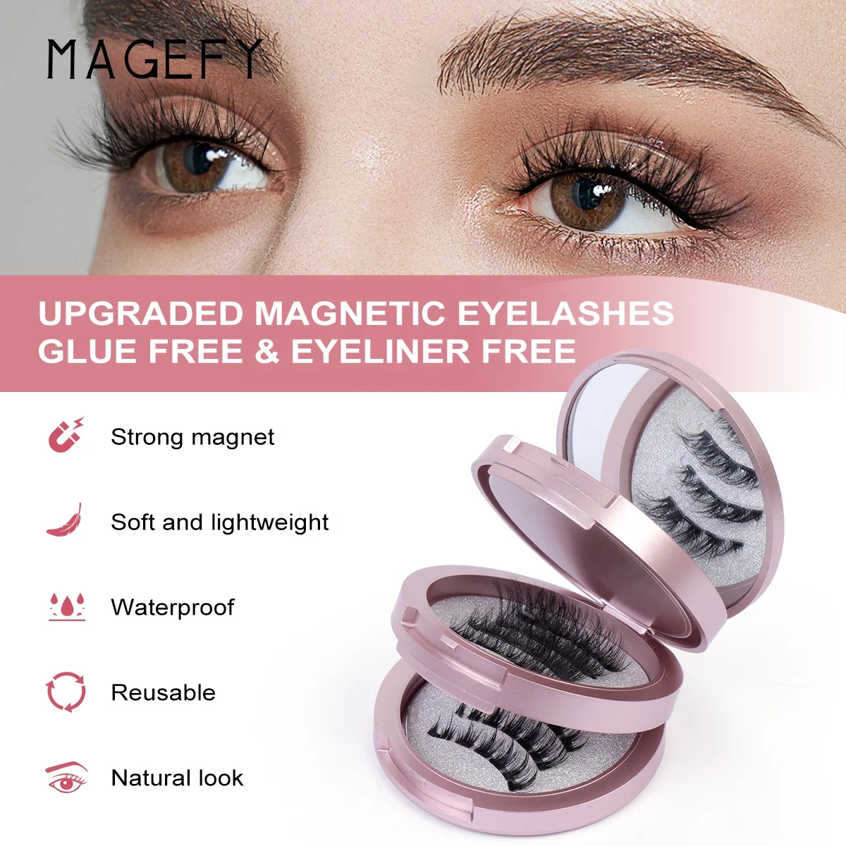 MAGEFY 3 pairs magnetic false eyelashes sets wholesale private label no glue needed dual magnetic eyelashes with gift box
