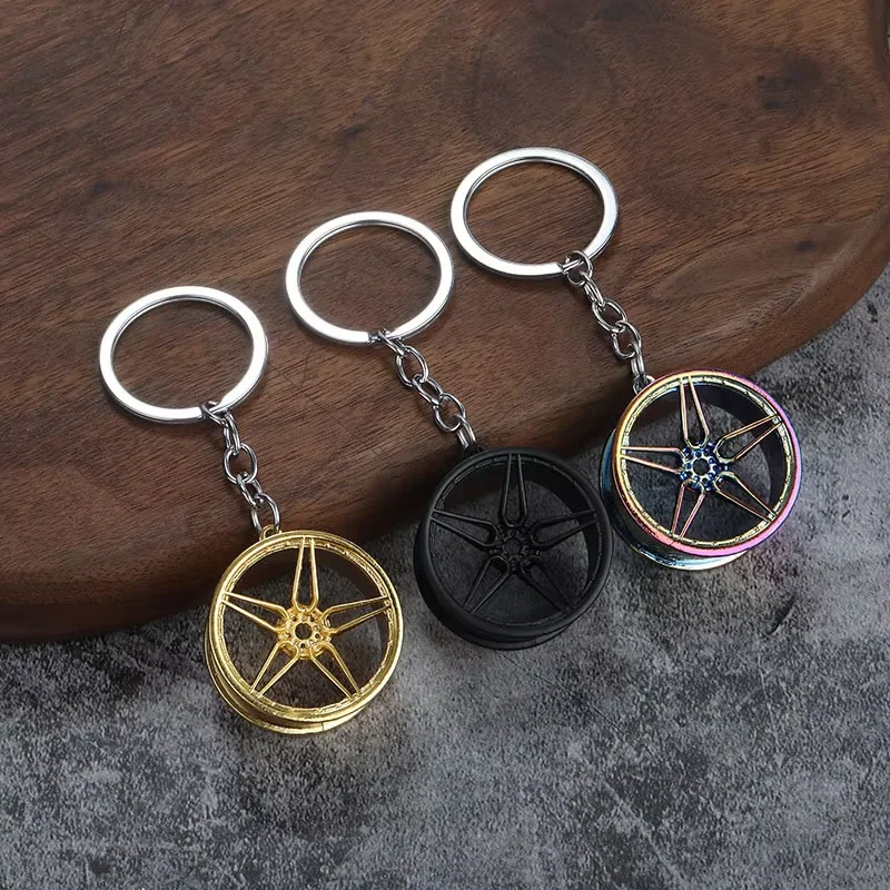 Neq Design Trend Creative Car Wheel Hub Key Chains Men Women Handbags Ornament Geometry Handmade Keychain