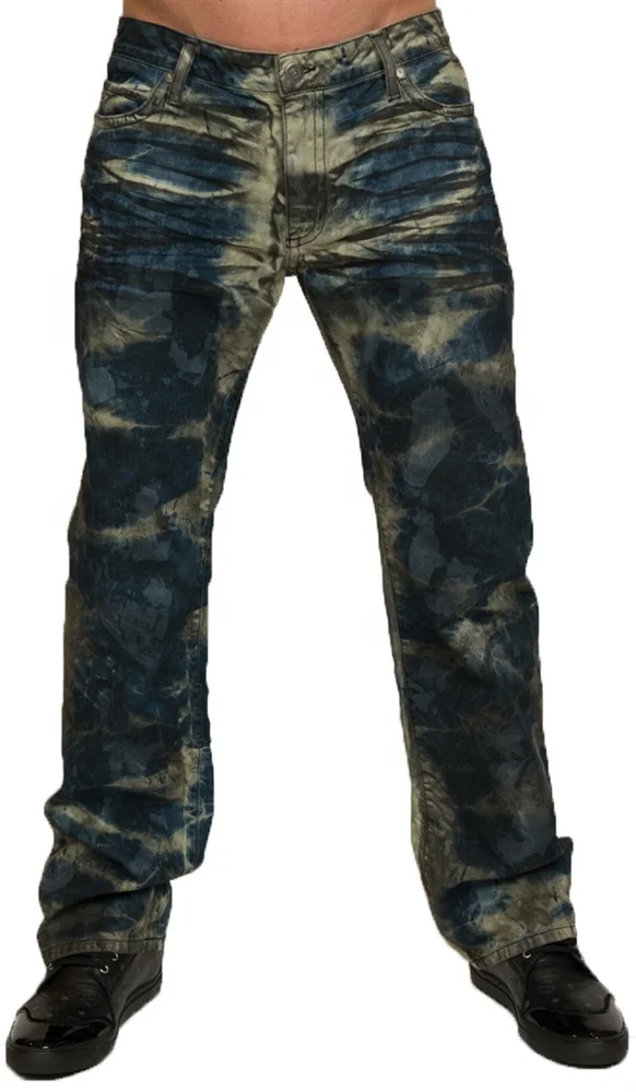 Man Biker denim Jean In Blue Tie-Die