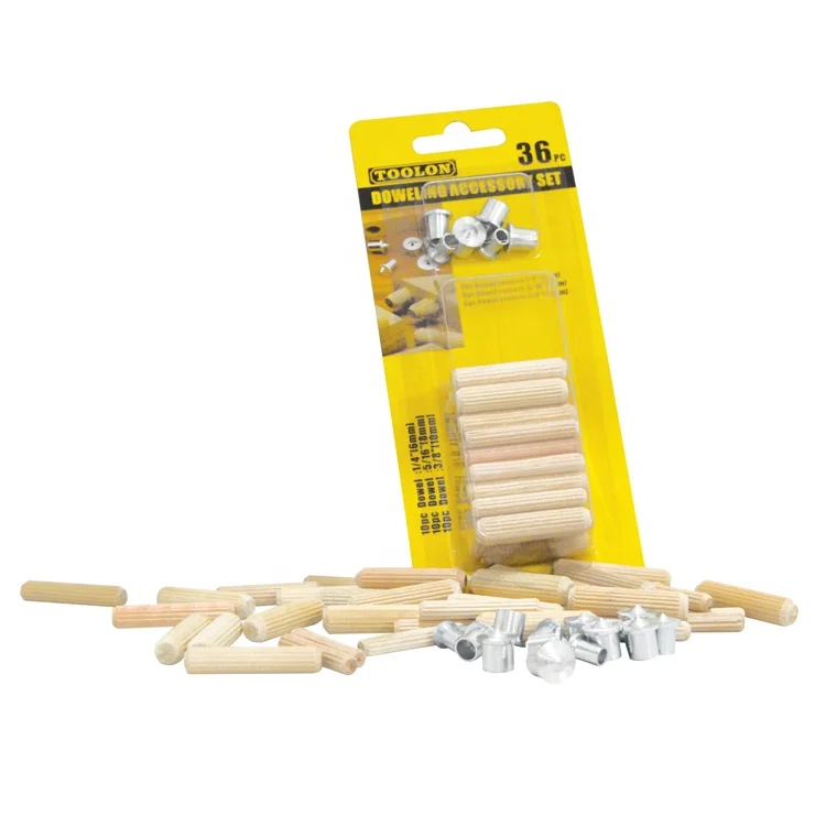 TOOLON Factory Wholesale 36 Pieces Wood Dowel Pins Set With Tenon Center Point Transfer Plug Woodworking Alignment Accessory