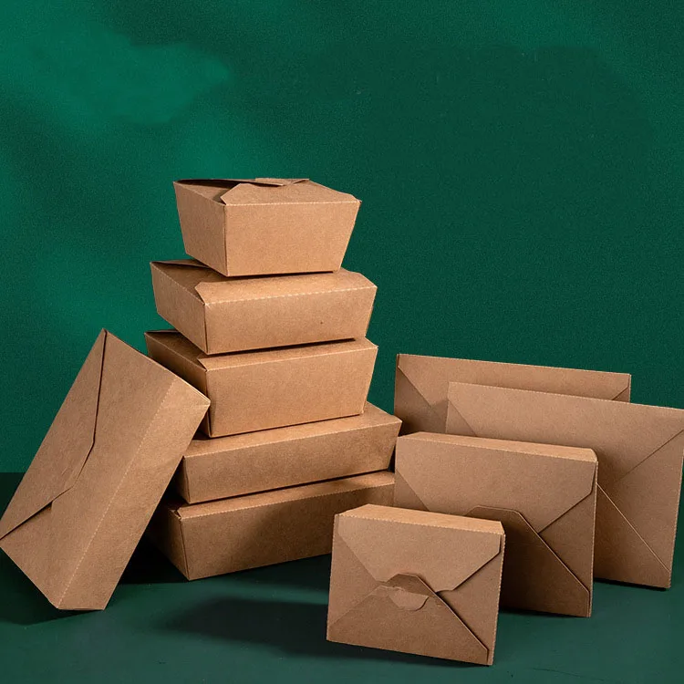 Custom food box packaging with logo wholesale kraft paper disposable take away food packaging lunch box