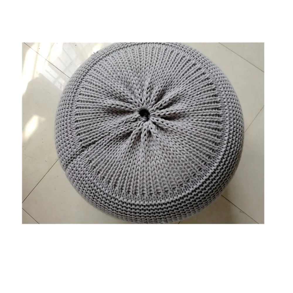 removable machine wash 100%acrylic cotton hand chunky crochet cable knit floor round seat bean bag pillow cushion pouf cover
