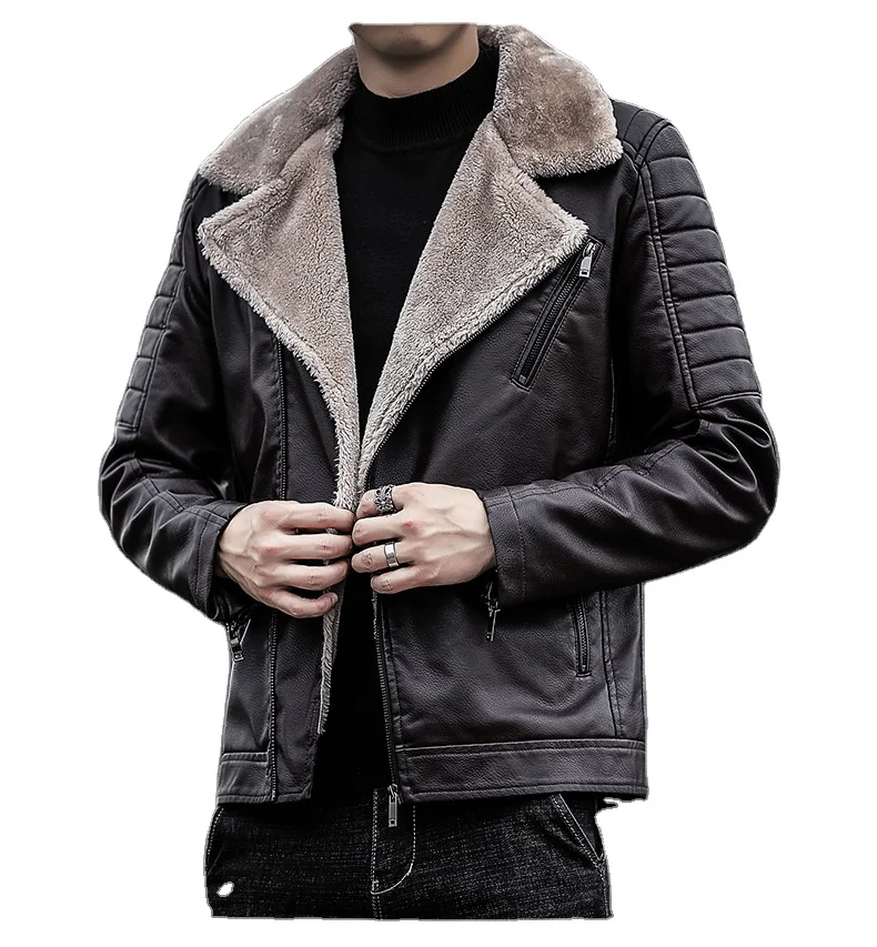PU Leather Blouson for Men Winter Jacket with Thick Velvet Coat Leopard Pattern Formal Motorcycle Jacket Zipper Closure Summer