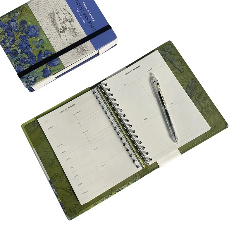 Van Gogh Matt Lamination Hardcover Spiral YO Binding Elastic Band Journal Print On Demand Notebook Printing Book Services