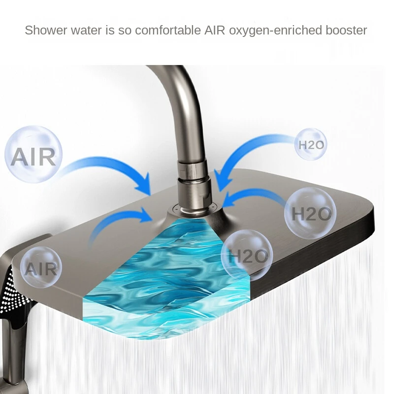 DQOK Fashion Piano Button Shower Faucet Brass 4 Function Gun Metal Grey Bathroom Thermostatic Shower Set