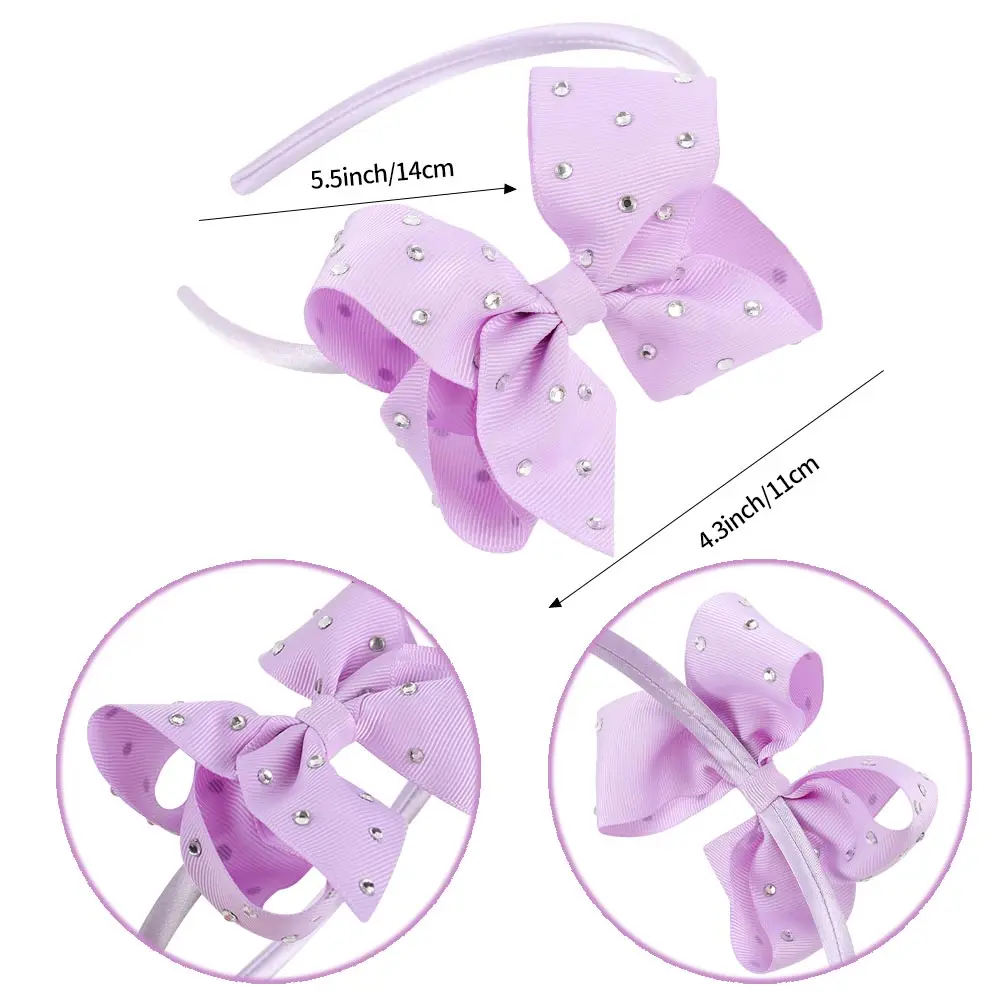 Boutique Solid Color Ribbon Bow knot Headband With Hoop Rhinestone Designer Hair Accessories for Girls Kids Hair Band
