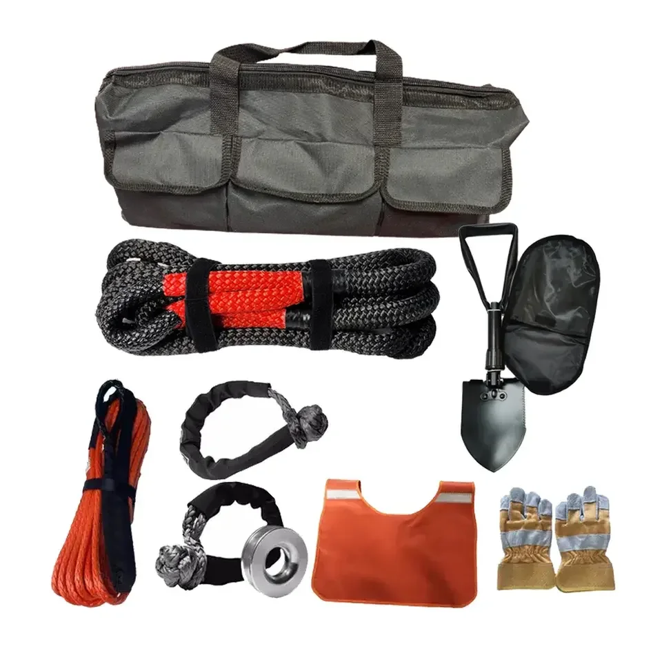 JINLI Kenetic Recovery Tow Rope Kit 25mm x 9m with Rope Shackle Shovel for Emergency Tool
