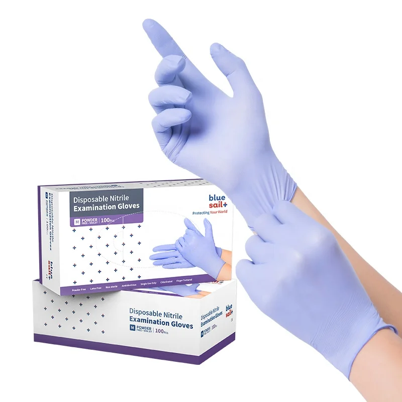 Custom Nitrile Gloves 100 PCS/Box Dental Exam Non Latex Gloves Violet Blue Powder Free Disposable Nitrile Gloves for Medical