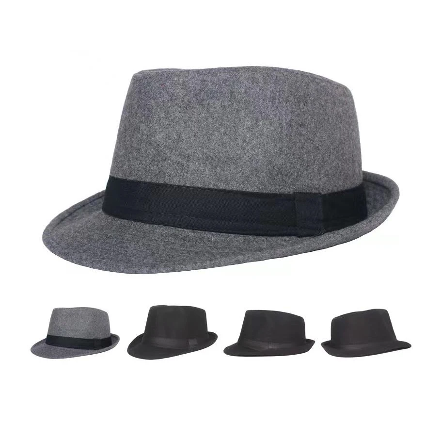 High Quality Custom Logo Men Winter Caps Brim Gentleman Hats Solid Color Fedora Hat