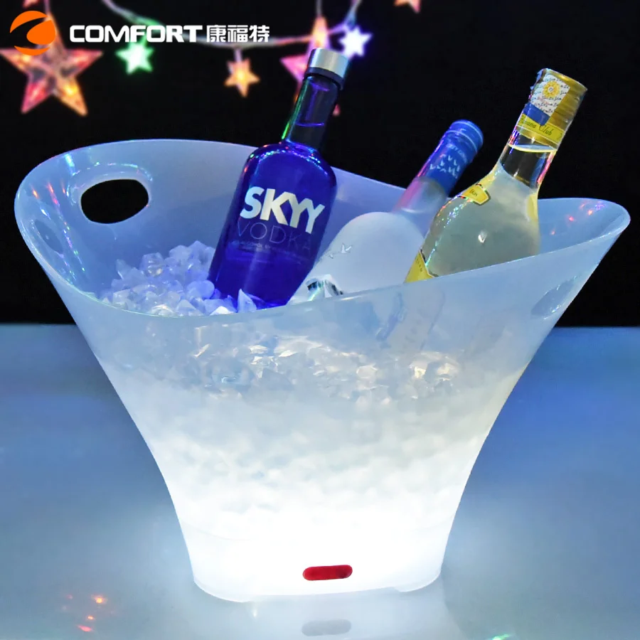 OEM manufacturer made beer wine champagne branded PP plastic oil engraved led ice bucket for decorative