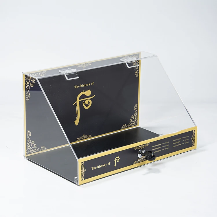 Custom Display Stand Rack Retail Store Exhibition Advertising Lucite Acrylic Counter Display Rack with Lock Silk Logo