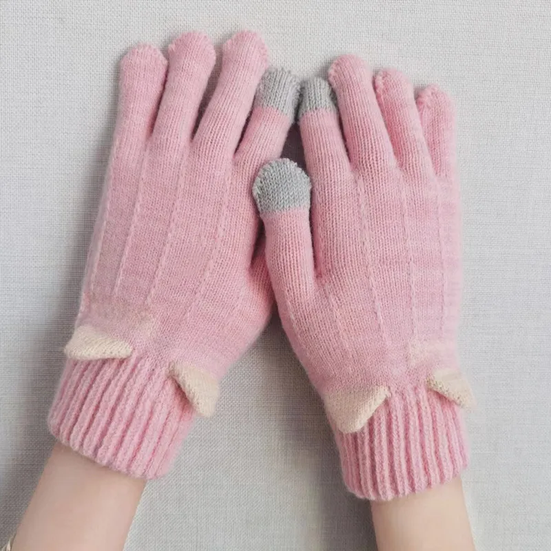 Новые флисовые утолщенные осенне-зимние вязаные перчатки для сенсорного экрана