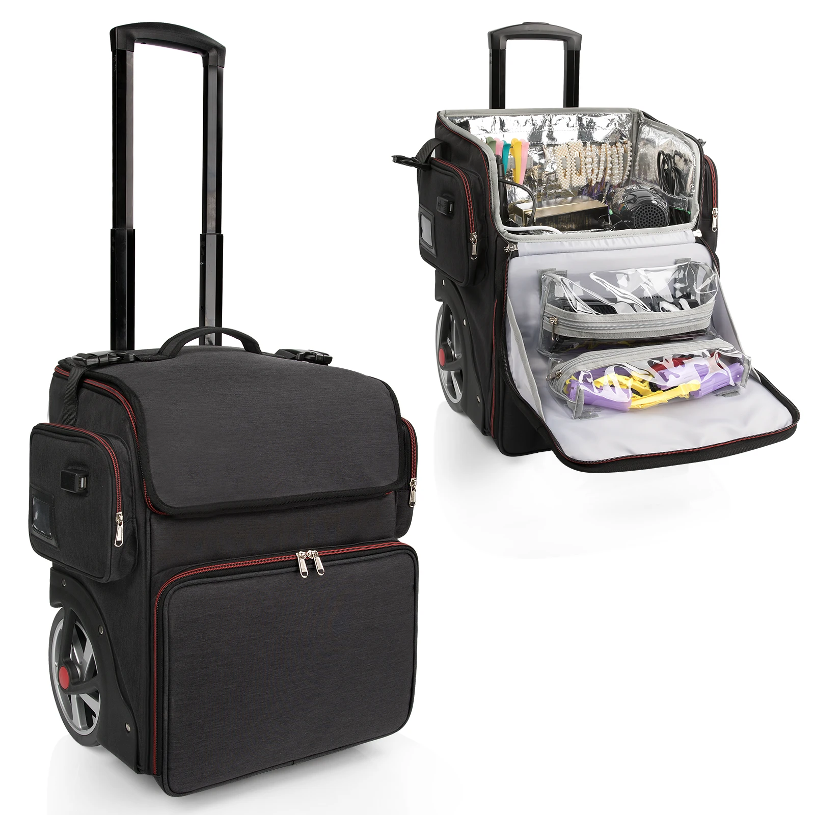 Relavel Hair Styling Beauty Salon Box for Hairstylist Clipper Organizer with Anti-scalding Layer Trolley Makeup Travel Case