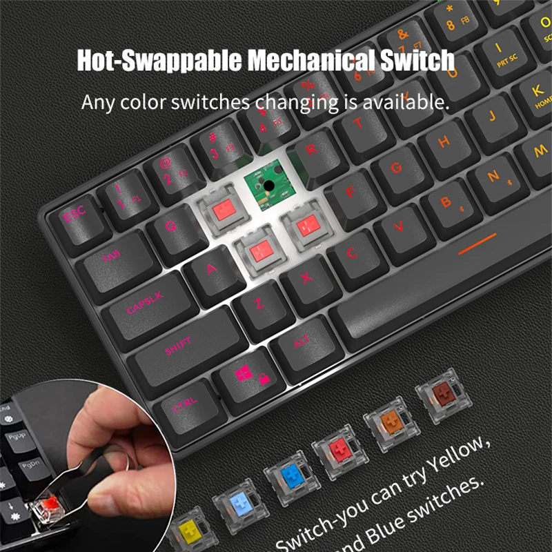  Высококачественная Механическая игровая клавиатура Guangzhou Gk61 Rgb BK68H Laser с голубыми