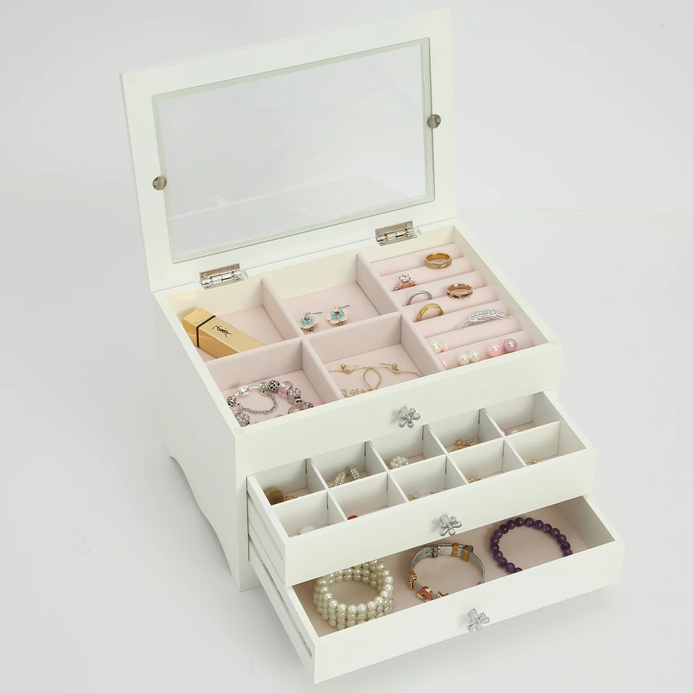 Fashionable beautiful wooden jewellery box for ladies gift jewelry packaging storage jewel cabinet case in stock