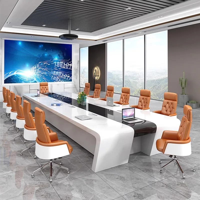 Fashion piano paint U-shaped conference table office furniture simple multimedia O-shaped meeting table