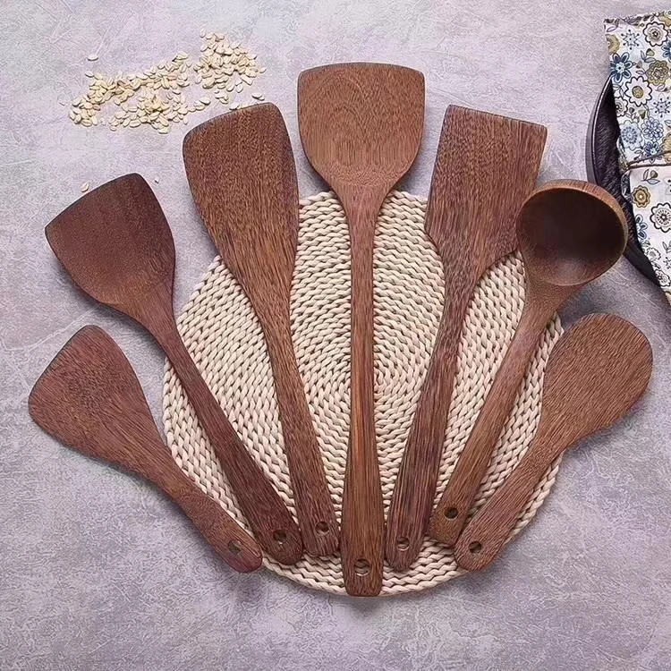 Wooden utensils for kitchen handmade natural wenge cooking spoon spatula for nonstick cookware