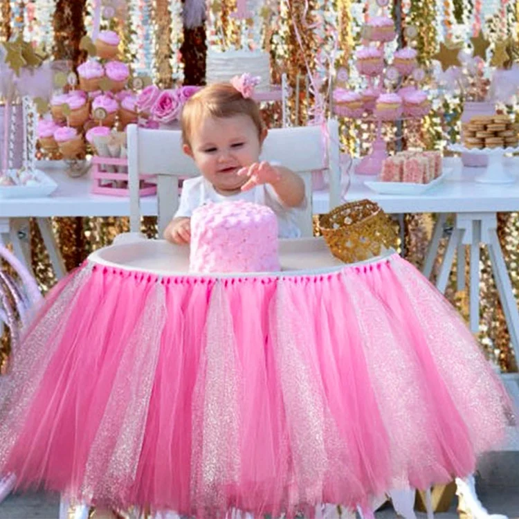 Праздничное платье принцессы для маленьких девочек; Платье принцессы для дня рождения декоративные пушистые блестящая юбка-пачка розового цвета для стульчик для кормления