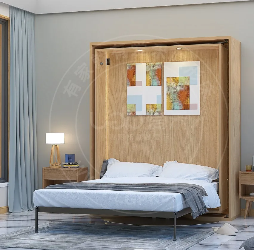 Hidden wall bed Folding rotating bed Bookshelf Murphy bed with wardrobe with bookshelf multifunctional rotatable